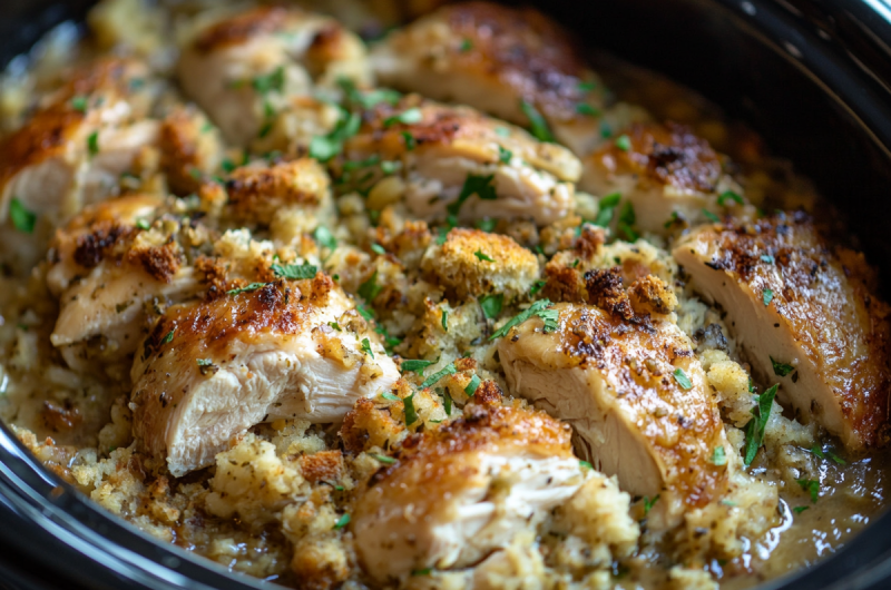 Easy Crockpot Chicken and Stuffing