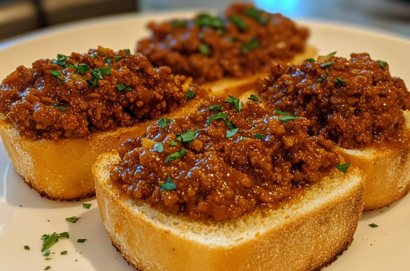 Cheesy Sloppy Joes on Garlic Bread Recipe